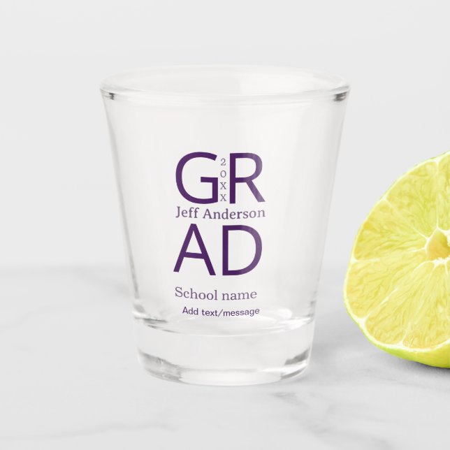 Grad typography modern graduation simple minimal c shot glass (Front)