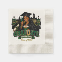 Grad U Ate Black Woman Green Gold Graduation