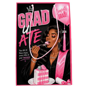 Grad U Ate Black Woman Pink Black Graduation Medium Gift Bag