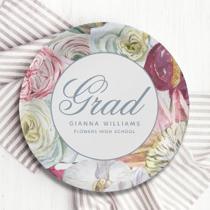 Grad Watercolor Floral Elegant Modern Graduation Paper Plate
