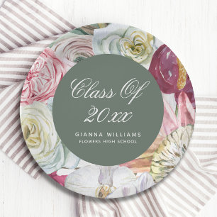 Grad Watercolor Floral Elegant Modern Graduation Paper Plate