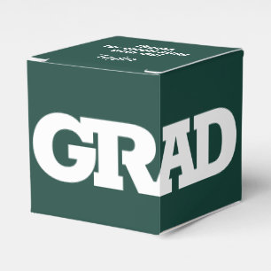 GRAD White and Dark Green Graduation Party Favour Box