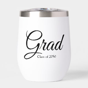Grad white black custom script class year elegant