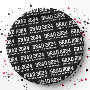 Grad year 2024 graduate name black white paper plate