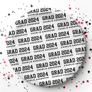 Grad year 2024 graduate name white black paper plate