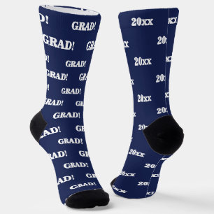 Grad Year Navy Blue White Socks