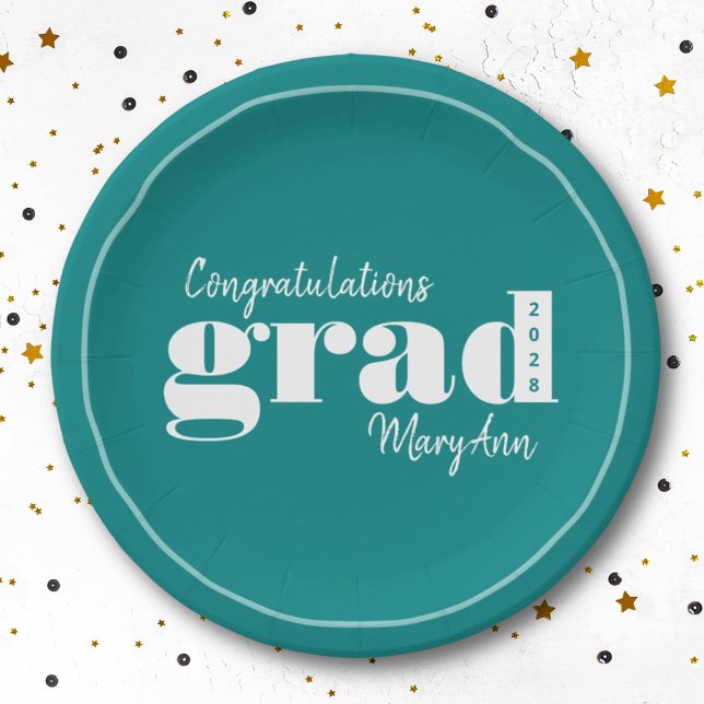 Grad Year Teal Modern Graduation Party Paper Plate (Creator Uploaded)