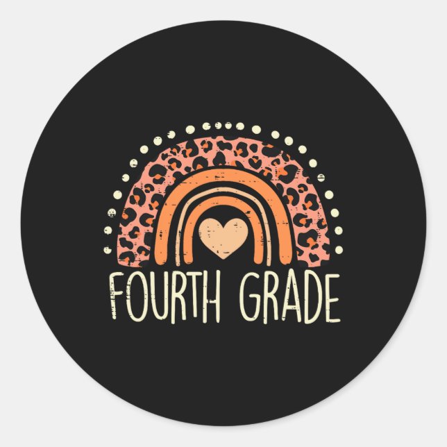 Grade 4th Rainbow First Day Of School Teacher Girl Classic Round Sticker (Front)