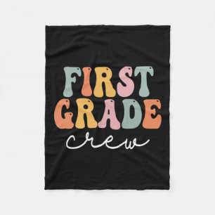 Grade Crew Retro Groovy Vintage First Day Of Schoo Fleece Blanket