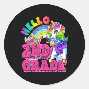 Grade Flossing Unicorn Kids Hello 2nd Grade Squad  Classic Round Sticker