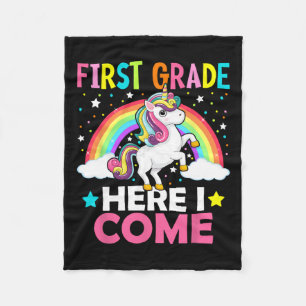 Grade Here I Come Unicorn Back To School 1st Grade Fleece Blanket