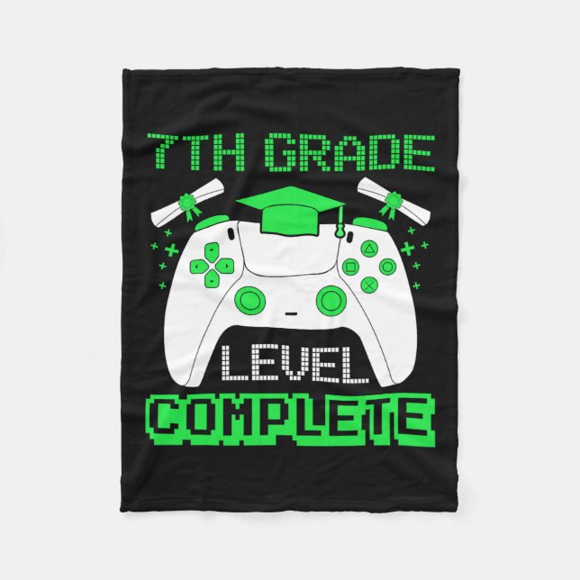 Grade Level Complete Gamer 7th Grade Graduation Gi Fleece Blanket (Front)