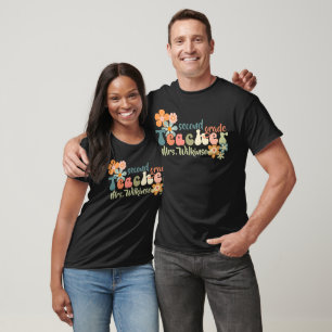 Grade Name Retro Groovy Back to School Teacher T-Shirt