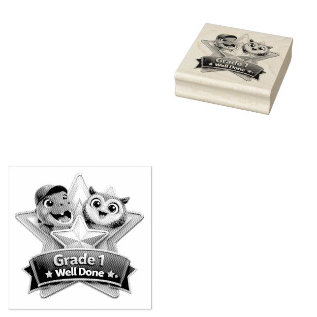 Grade one well done with the owl and Rex achieveme Rubber Stamp (Stamped)