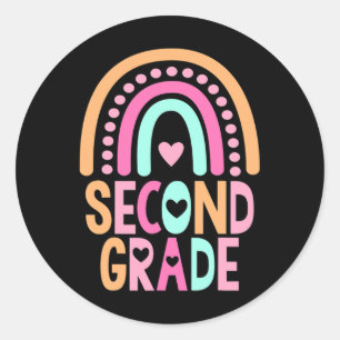 Grade Rainbow Girls Boys Teacher Cute 2nd Grade Sq Classic Round Sticker