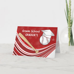 Grade School Graduation Baseball Bat and Hat Red Card