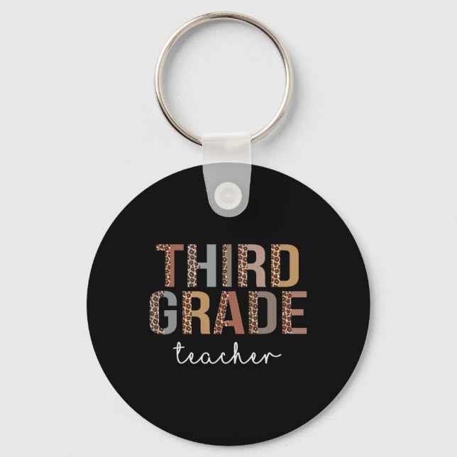 Grade Teacher Back To School Appreciation Leopard  Key Ring (Front)