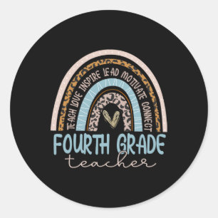 Grade Teacher Leopard Boho Rainbow Back To School Classic Round Sticker