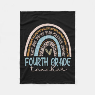 Grade Teacher Leopard Boho Rainbow Back To School Fleece Blanket