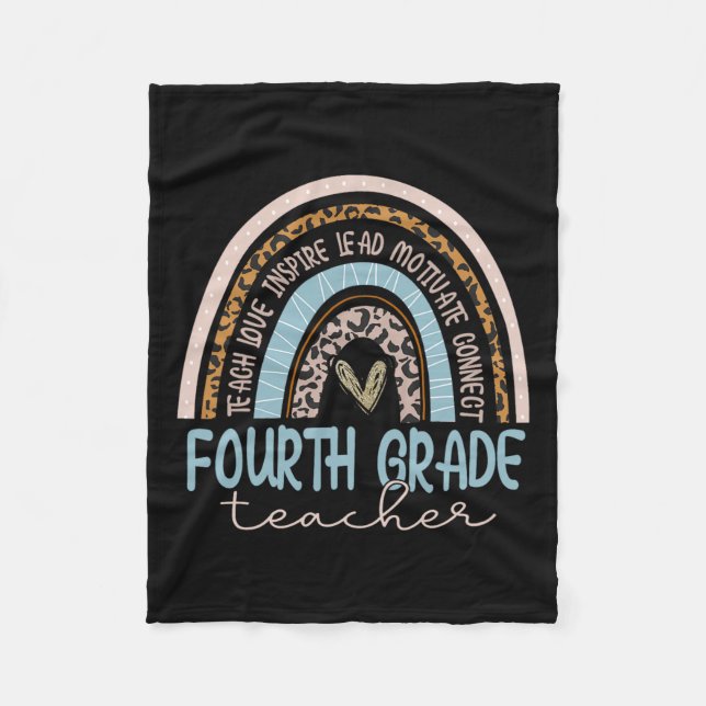 Grade Teacher Leopard Boho Rainbow Back To School  Fleece Blanket (Front)
