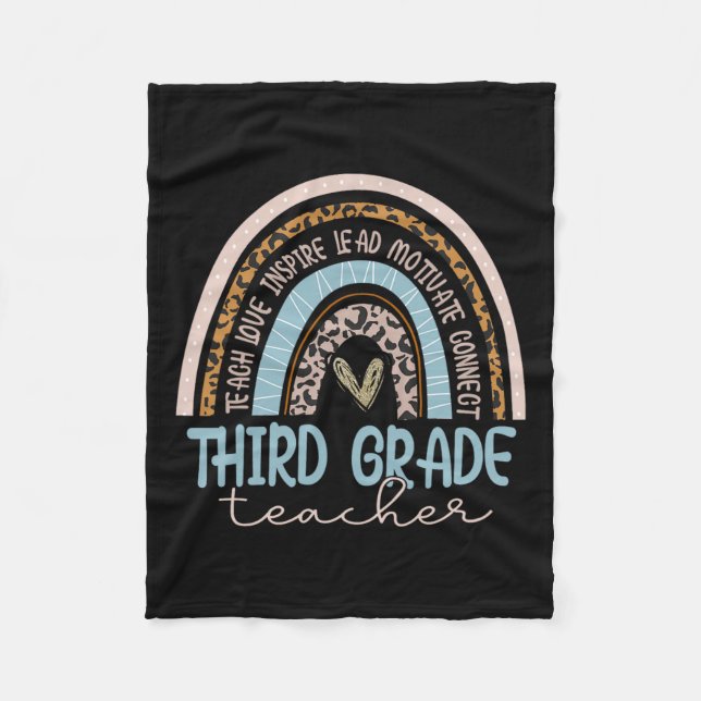 Grade Teacher Leopard Boho Rainbow Back To School  Fleece Blanket (Front)