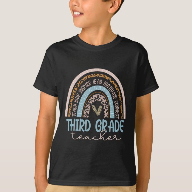 Grade Teacher Leopard Boho Rainbow Back To School  T-Shirt (Front)