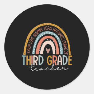 Grade Teacher Teach Love Inspire Boho Rainbow  Classic Round Sticker