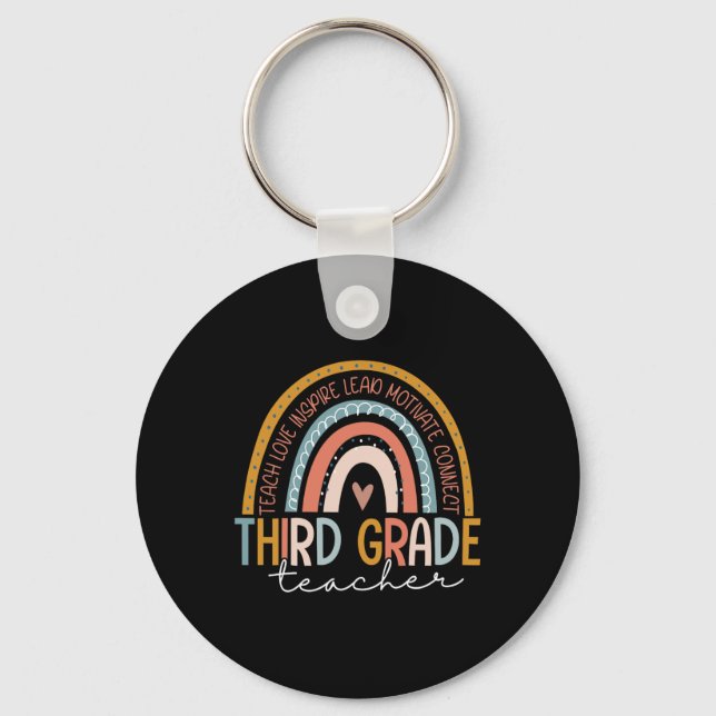 Grade Teacher Teach Love Inspire Boho Rainbow  Key Ring (Front)