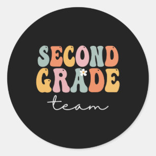 Grade Team Retro Groovy Vintage First Day Of Schoo Classic Round Sticker