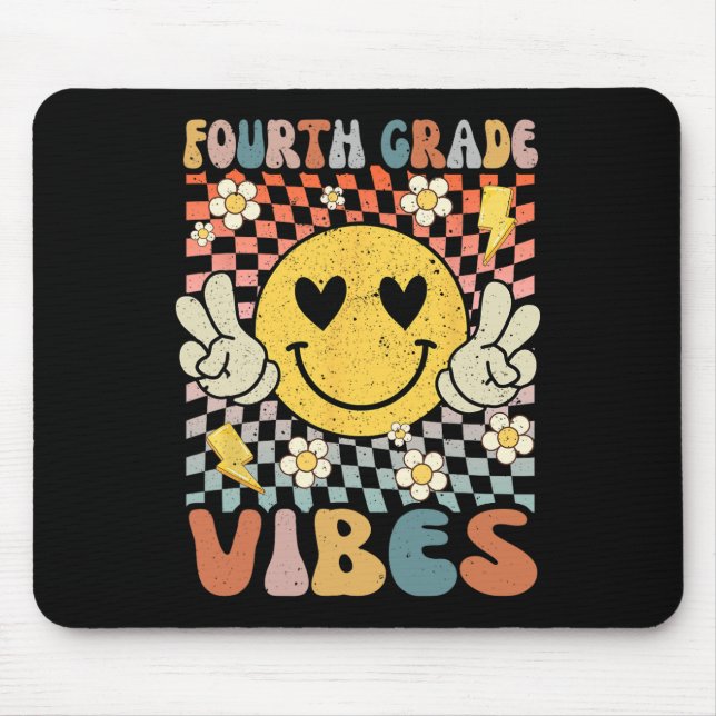 Grade Vibes 4th Grade Retro Teacher 1st Day Of Sch Mouse Pad (Front)