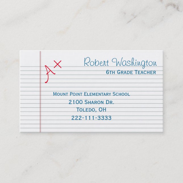 Graded Paper Teachers Business Card (Front)