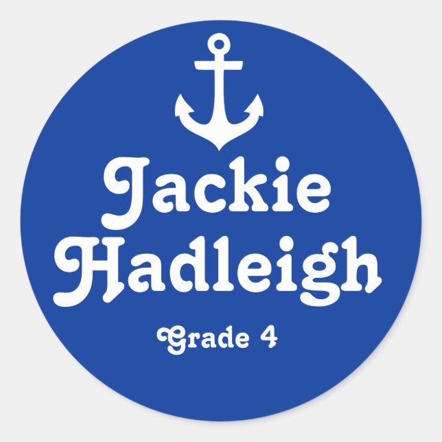 Grader school education name navy anchor sticker (Front)