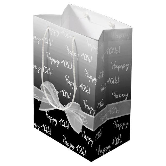 Gradient 40th Birthday With White Bow Medium Gift Bag (Back Angled)