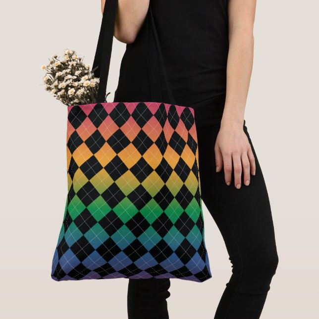 Gradient Argyle - Rainbow Tote Bag (Close Up)