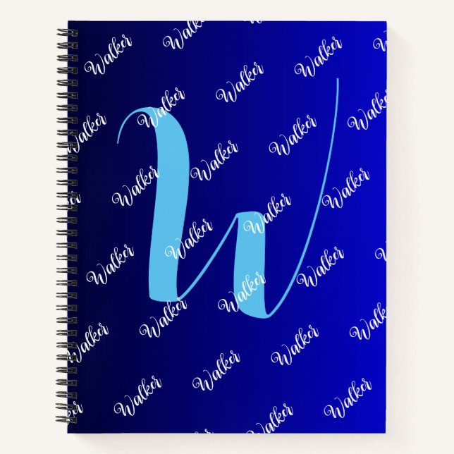 Gradient Black Blue Colour - Initial Name Monogram Notebook (Front)