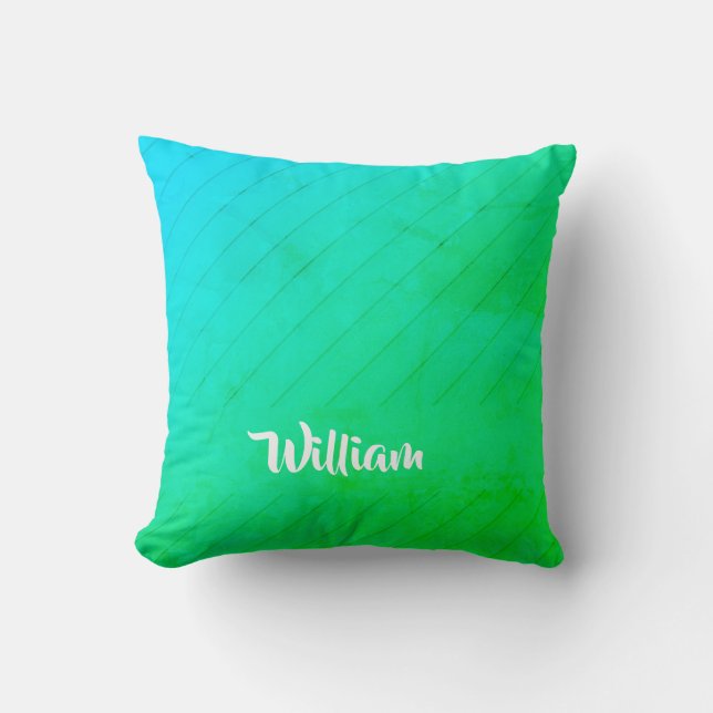 Gradient blue and green diagonal lines cushion (Front)