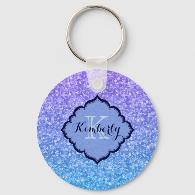 Gradient Blue And Purple Glitter Key Ring (Front)