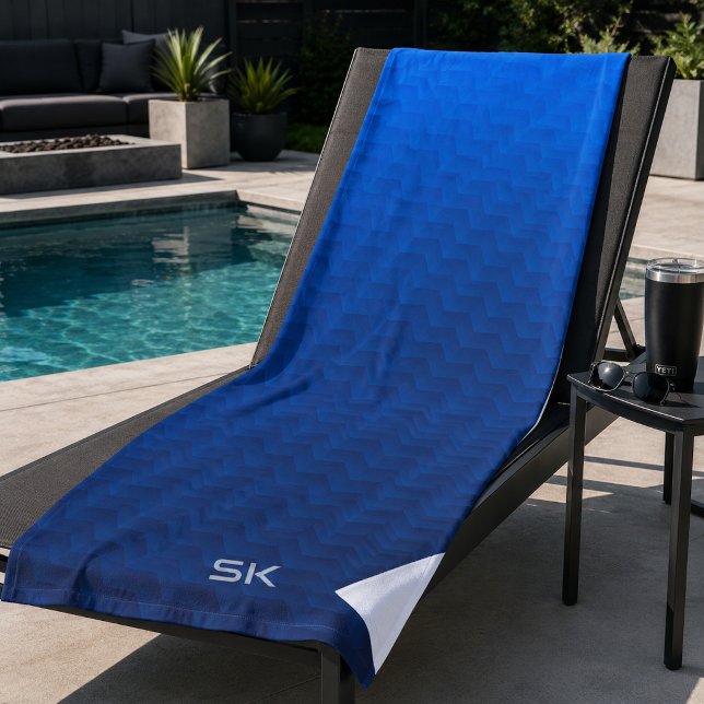 Gradient Blue Chevron Monogram Beach Towel (Creator Uploaded)