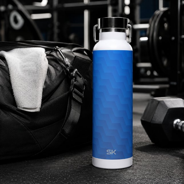 Gradient Blue Chevron Monogram  Water Bottle (Creator Uploaded)
