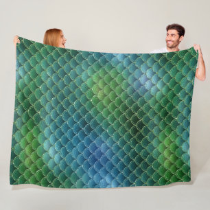Gradient Blue Green Mermaid Scale  Fleece Blanket