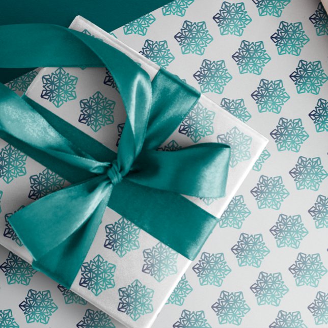 Gradient Blue Green,Navy Snowflakes Wrapping Paper (Creator Uploaded)