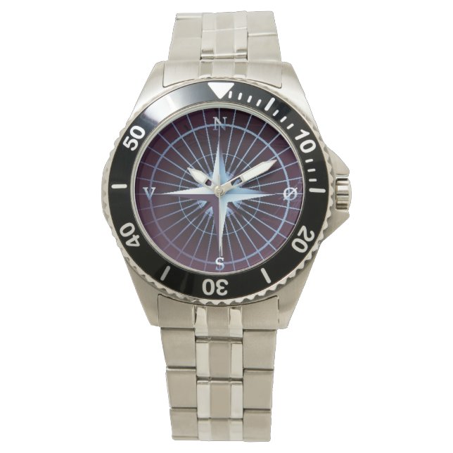 Gradient Blue Nautical Compass Watch (Front)