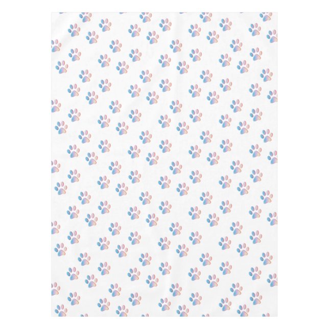Gradient Blue Pink and Yellow Paw Prints Tablecloth (Front)