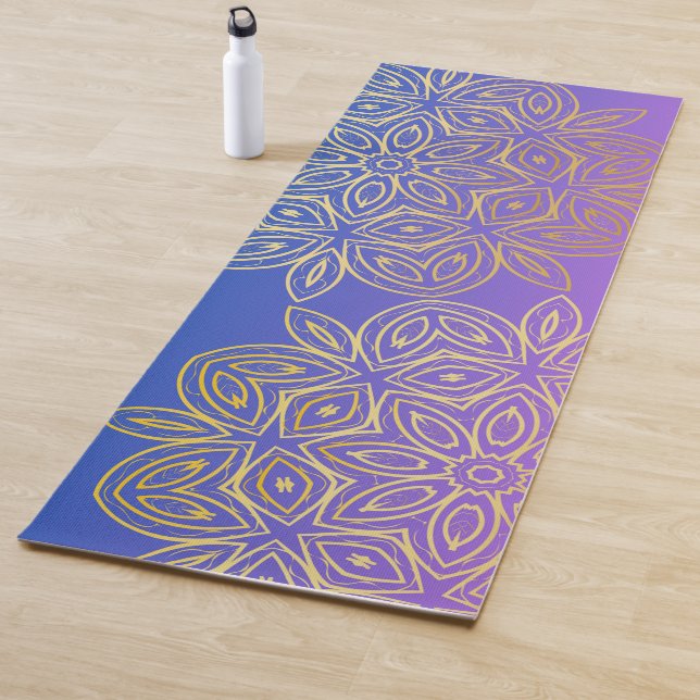 Gradient Blue-Purple Monogram Gold Mandala  Yoga Mat (In Situ)