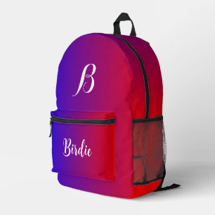 Gradient Blue & Red Colour (Initial Letter Name) Printed Backpack