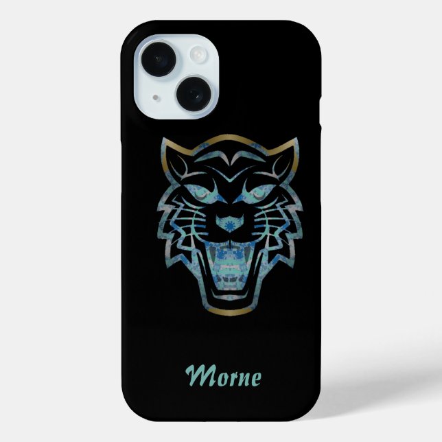 Gradient blue tiger silhouette monogram Case-Mate iPhone case (Back)