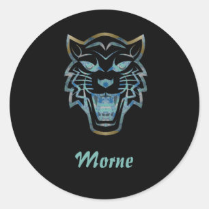 Gradient blue tiger silhouette monogram classic round sticker