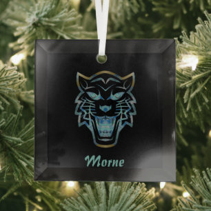 Gradient blue tiger silhouette monogram glass tree decoration