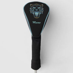 Gradient blue tiger silhouette monogram golf head cover