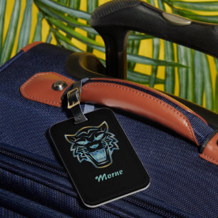 Gradient blue tiger silhouette monogram luggage tag